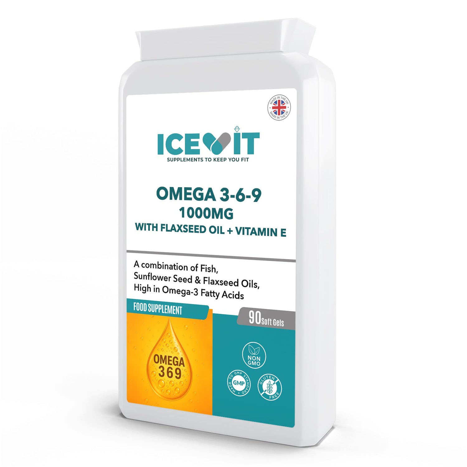 ICEVIT Omega 3-6-9 1000mg 90 softgels bottle front view UK supplement
