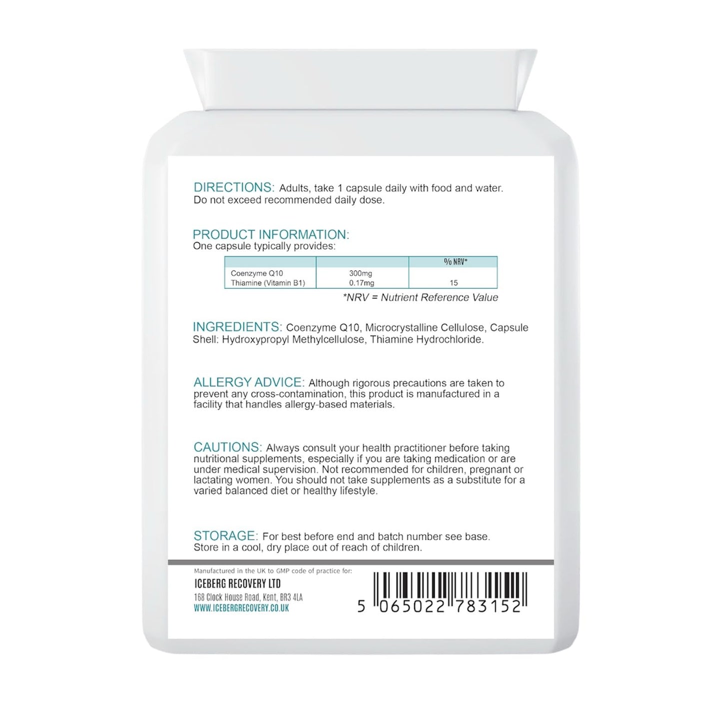 Supplement bottle with label on a white background