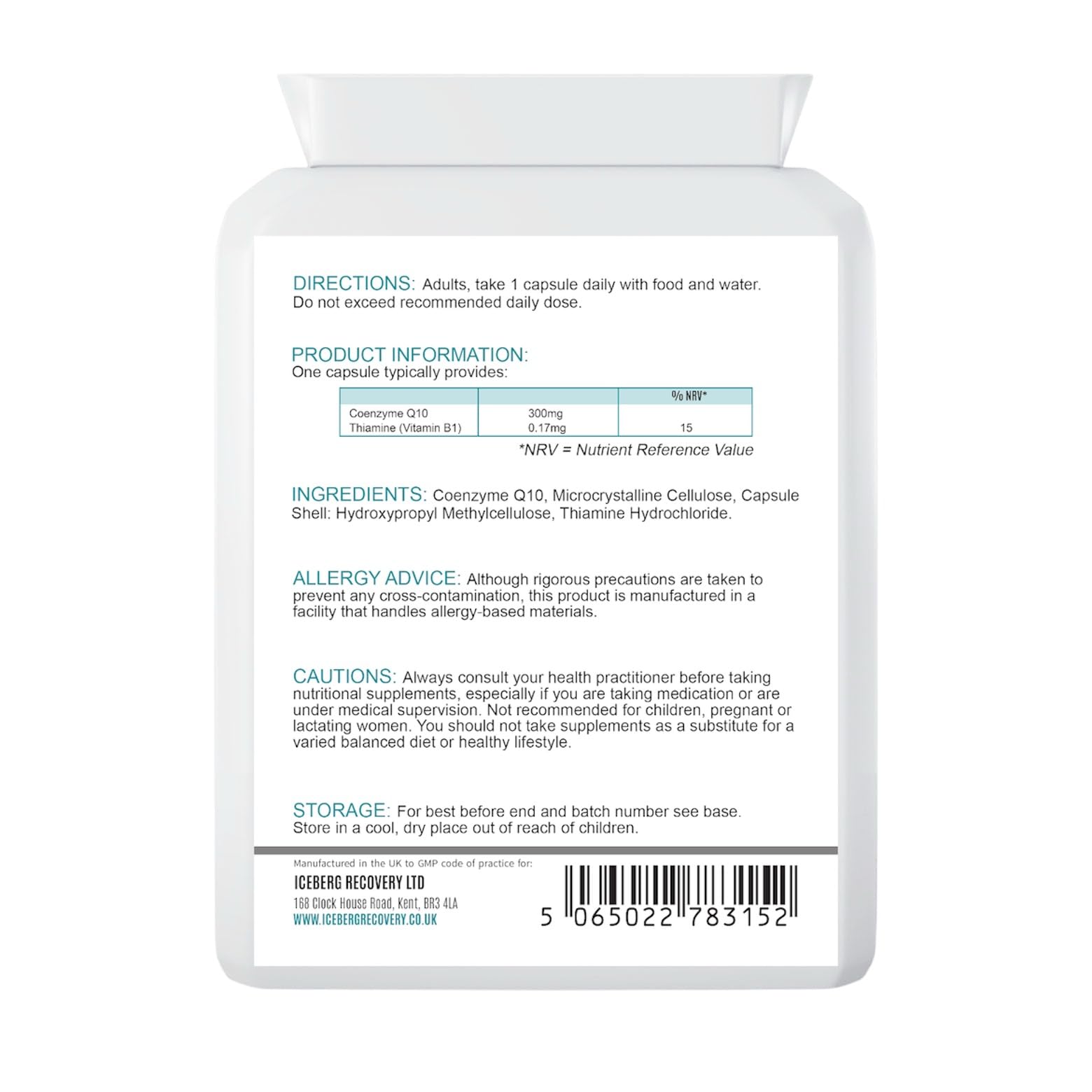 Supplement bottle with label on a white background