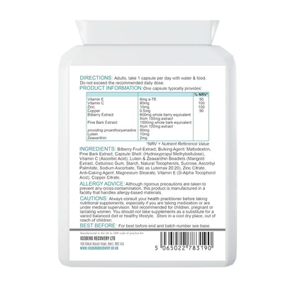 ICEVIT Eye Support Complex supplement facts and ingredients panel
