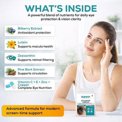 Eye Support Complex ingredients including lutein zeaxanthin bilberry and pine bark extract
