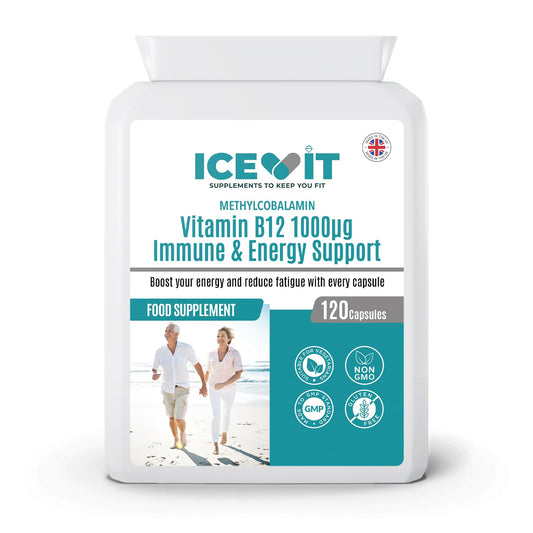 ICEVIT Vitamin B12 1000µg methylcobalamin 120 vegan capsules bottle front view
